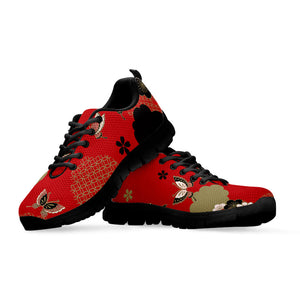 Japanese Flower Print Black Running Shoes