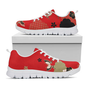 Japanese Flower Print White Running Shoes