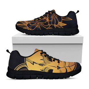 Japanese Fox Mask Print Black Running Shoes