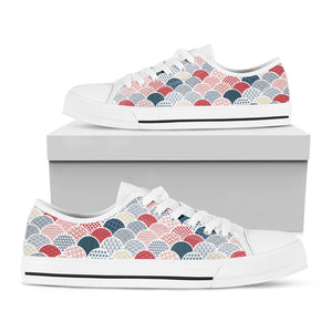 Japanese Geometric Pattern Print White Low Top Sneakers