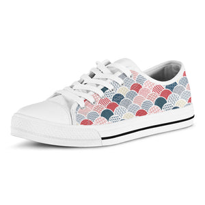 Japanese Geometric Pattern Print White Low Top Sneakers