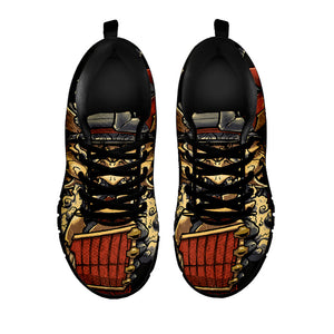 Japanese Ghost Samurai Print Black Running Shoes