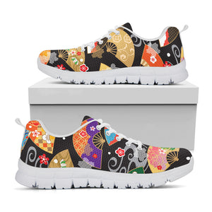 Japanese Hand Fan Pattern Print White Running Shoes