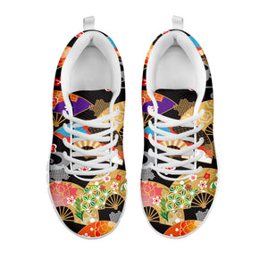Japanese Hand Fan Pattern Print White Running Shoes