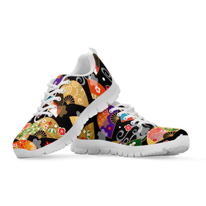 Japanese Hand Fan Pattern Print White Running Shoes