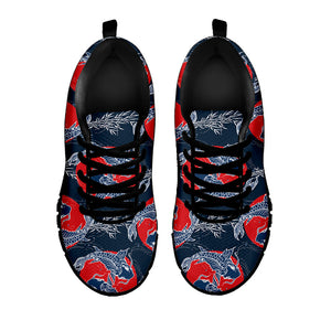 Japanese Koi Carp Fish Pattern Print Black Running Shoes