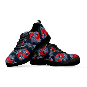 Japanese Koi Carp Fish Pattern Print Black Running Shoes