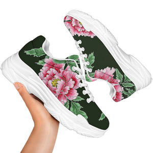 Japanese Peony Print White Chunky Shoes