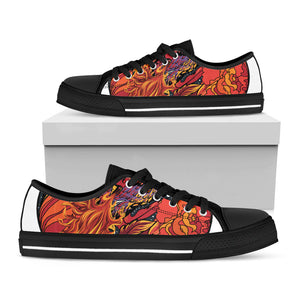 Japanese Phoenix Print Black Low Top Sneakers