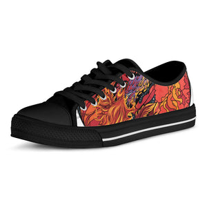 Japanese Phoenix Print Black Low Top Sneakers