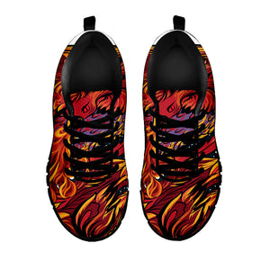 Japanese Phoenix Print Black Running Shoes