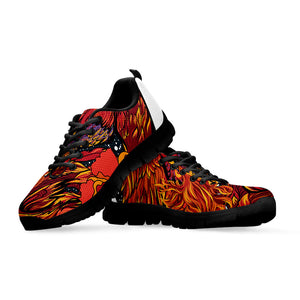 Japanese Phoenix Print Black Running Shoes