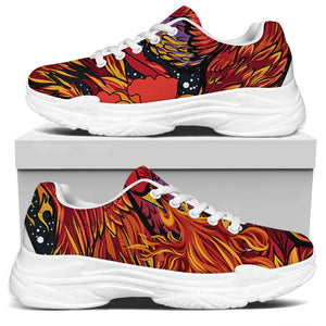 Japanese Phoenix Print White Chunky Shoes
