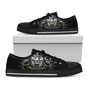 Japanese Samurai Warrior Print Black Low Top Sneakers