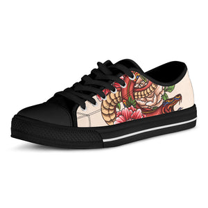 Japanese Snake Tattoo Print Black Low Top Sneakers