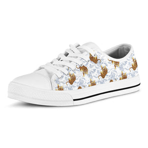 Japanese Tiger Pattern Print White Low Top Sneakers