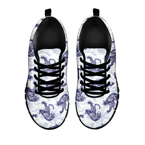 Japanese White Tiger Pattern Print Black Running Shoes