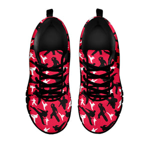 Karate Pattern Print Black Running Shoes