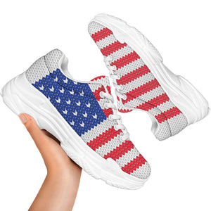 Knitted American Flag Print White Chunky Shoes