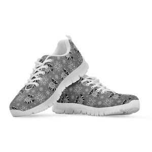 Knitted Raccoon Pattern Print White Running Shoes