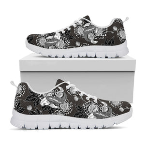 Koi Carp And Chrysanthemum Pattern Print White Running Shoes