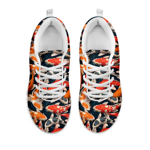 Koi Carp Pattern Print White Running Shoes