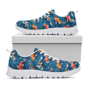 Koi Fish Pattern Print White Running Shoes