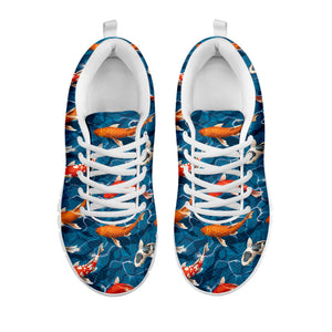 Koi Fish Pattern Print White Running Shoes