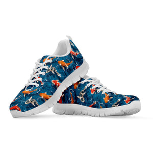 Koi Fish Pattern Print White Running Shoes