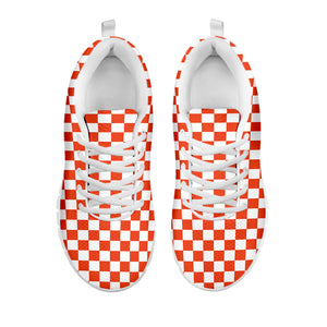 Lava Orange And White Checkered Print White Running Shoes