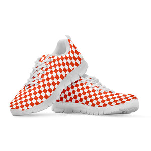 Lava Orange And White Checkered Print White Running Shoes