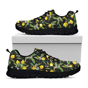 Lemon And Flower Pattern Print Black Running Shoes