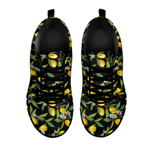 Lemon And Flower Pattern Print Black Running Shoes
