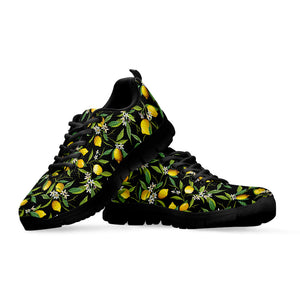 Lemon And Flower Pattern Print Black Running Shoes