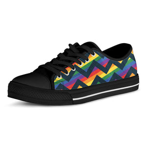 LGBT Pride Rainbow Chevron Pattern Print Black Low Top Sneakers