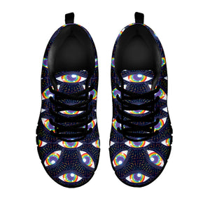LGBT Pride Rainbow Eyes Pattern Print Black Running Shoes