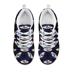 LGBT Pride Rainbow Eyes Pattern Print White Running Shoes