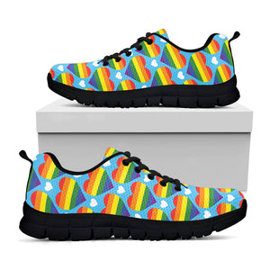 LGBT Pride Rainbow Heart Pattern Print Black Running Shoes