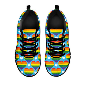 LGBT Pride Rainbow Heart Pattern Print Black Running Shoes