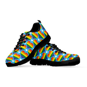 LGBT Pride Rainbow Heart Pattern Print Black Running Shoes