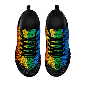 LGBT Pride Rainbow Heart Stones Print Black Running Shoes