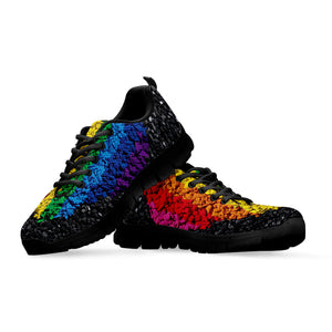 LGBT Pride Rainbow Heart Stones Print Black Running Shoes