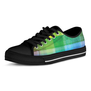 LGBT Pride Rainbow Plaid Pattern Print Black Low Top Sneakers