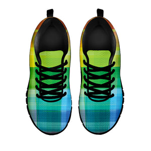 LGBT Pride Rainbow Plaid Pattern Print Black Running Shoes