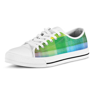 LGBT Pride Rainbow Plaid Pattern Print White Low Top Sneakers
