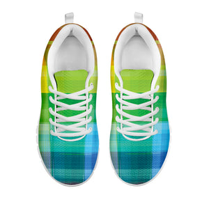 LGBT Pride Rainbow Plaid Pattern Print White Running Shoes