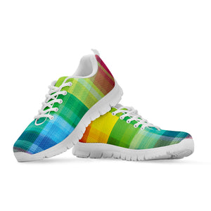 LGBT Pride Rainbow Plaid Pattern Print White Running Shoes