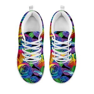 LGBT Pride Rainbow Roses Pattern Print White Running Shoes