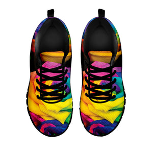 LGBT Pride Rainbow Roses Print Black Running Shoes