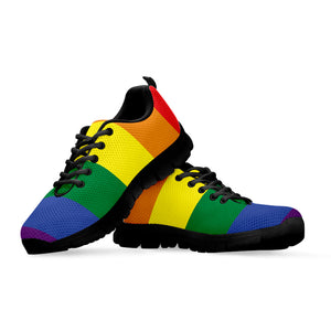 LGBT Pride Rainbow Striped Print Black Running Shoes